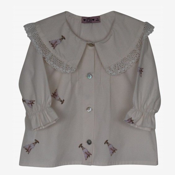 Blouse with dogs and lace collar