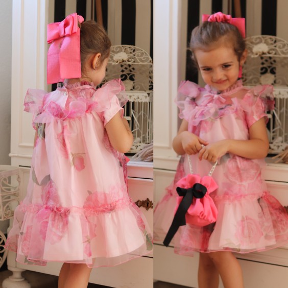 Pink with roses organza dress