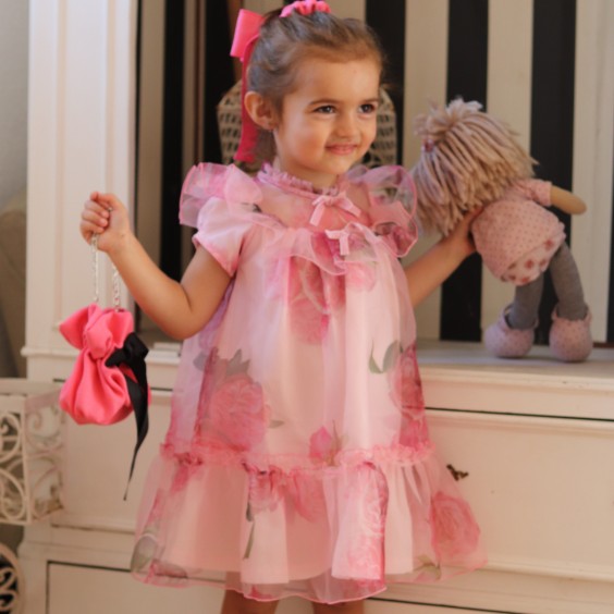 Pink with roses organza dress