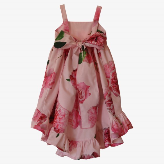 Pink with roses assymetric dress