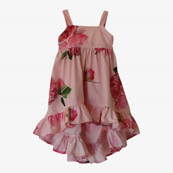 Pink with roses assymetric dress