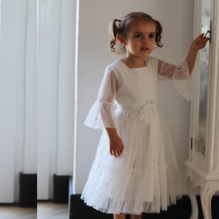 Ivory tulle with flowers midi dress