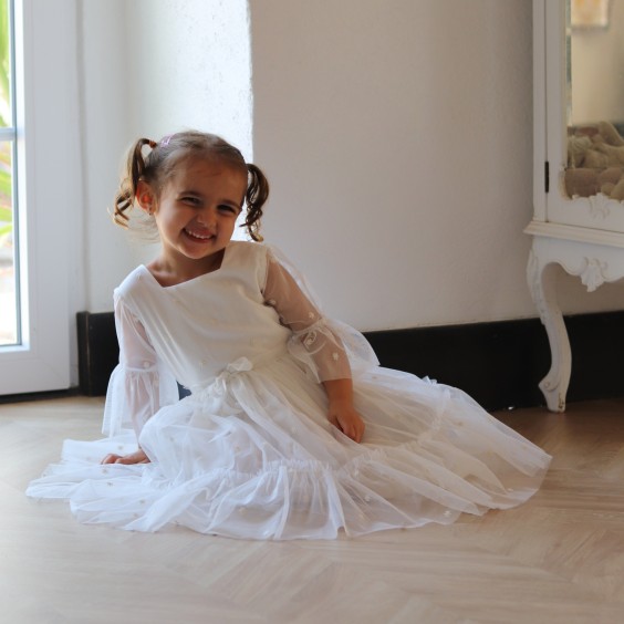 Ivory tulle with flowers midi dress