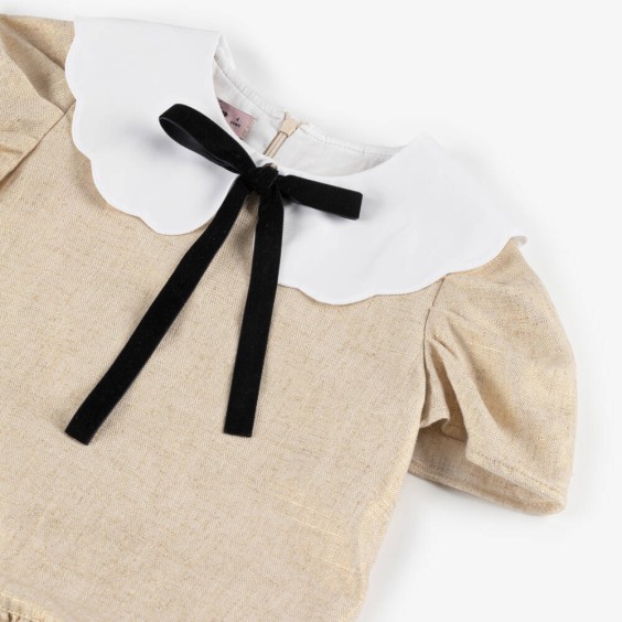 Gold linen dress with bow