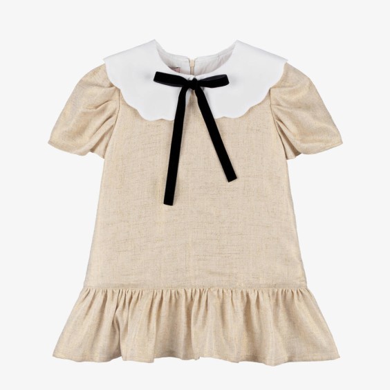 Gold linen dress with bow