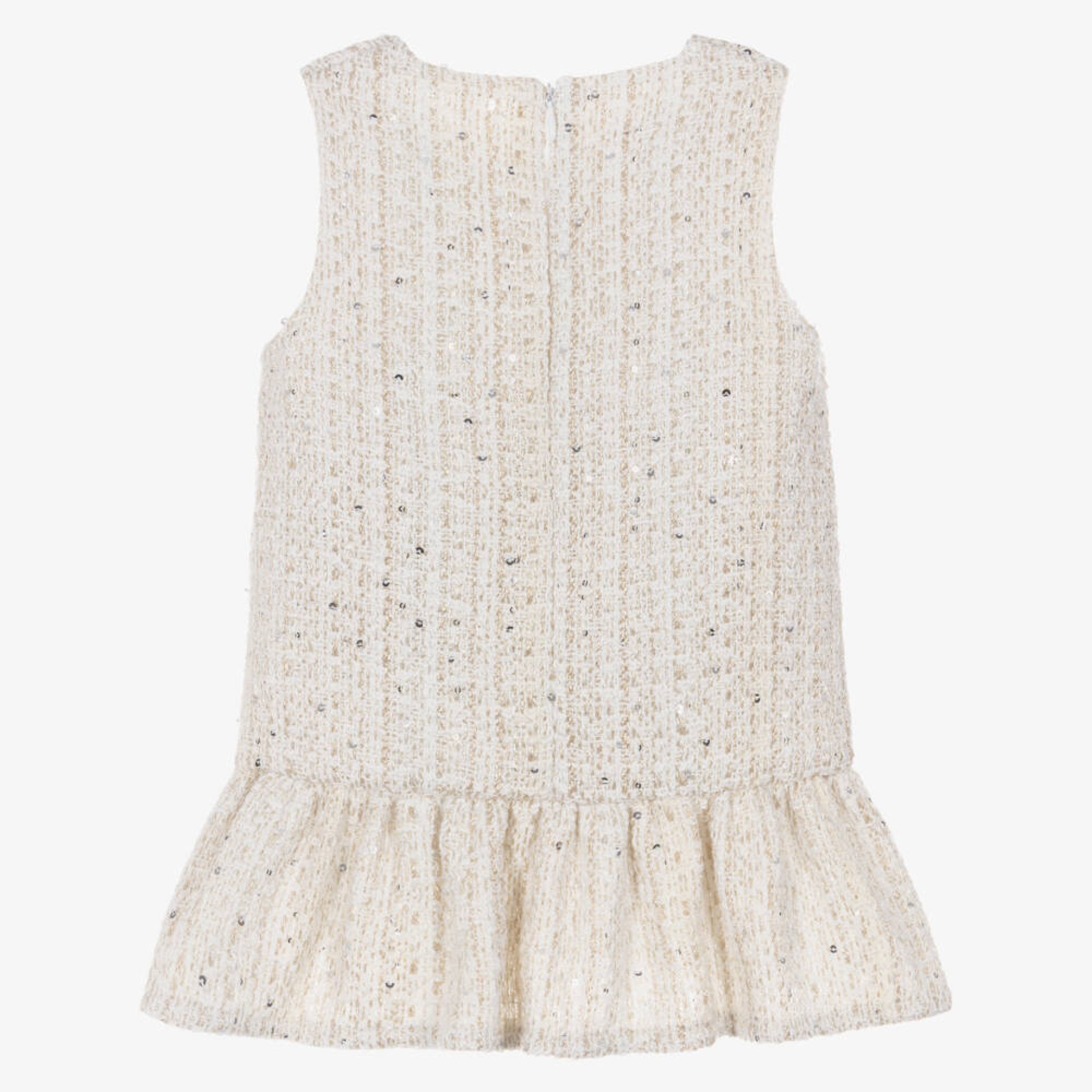 Robe en tweed crème avec des fils dorés