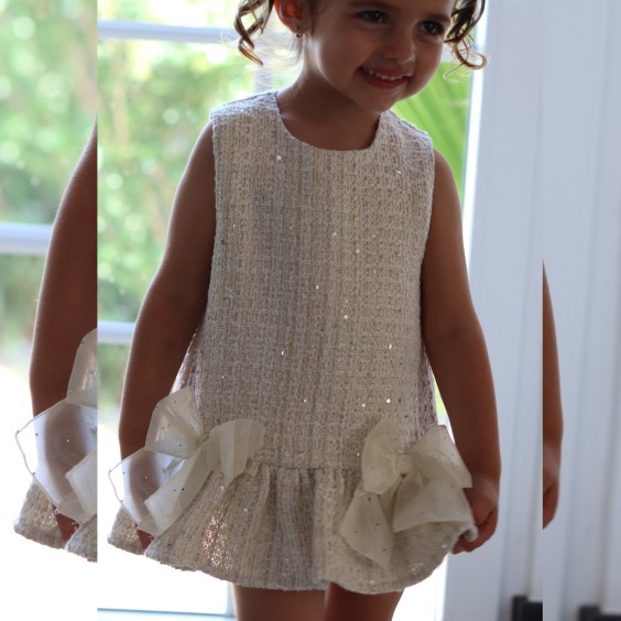 Cream tweed dress with gold threads