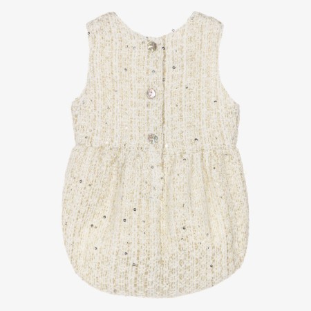 Ivory tweed romper with gold accents
