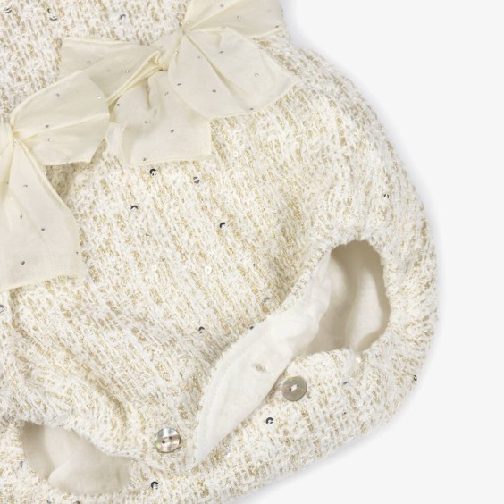 Ivory tweed romper with gold accents