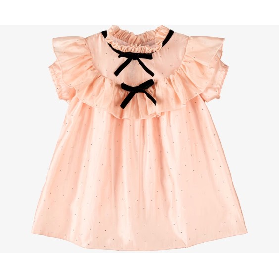 Pink voile dress with sequins and bows