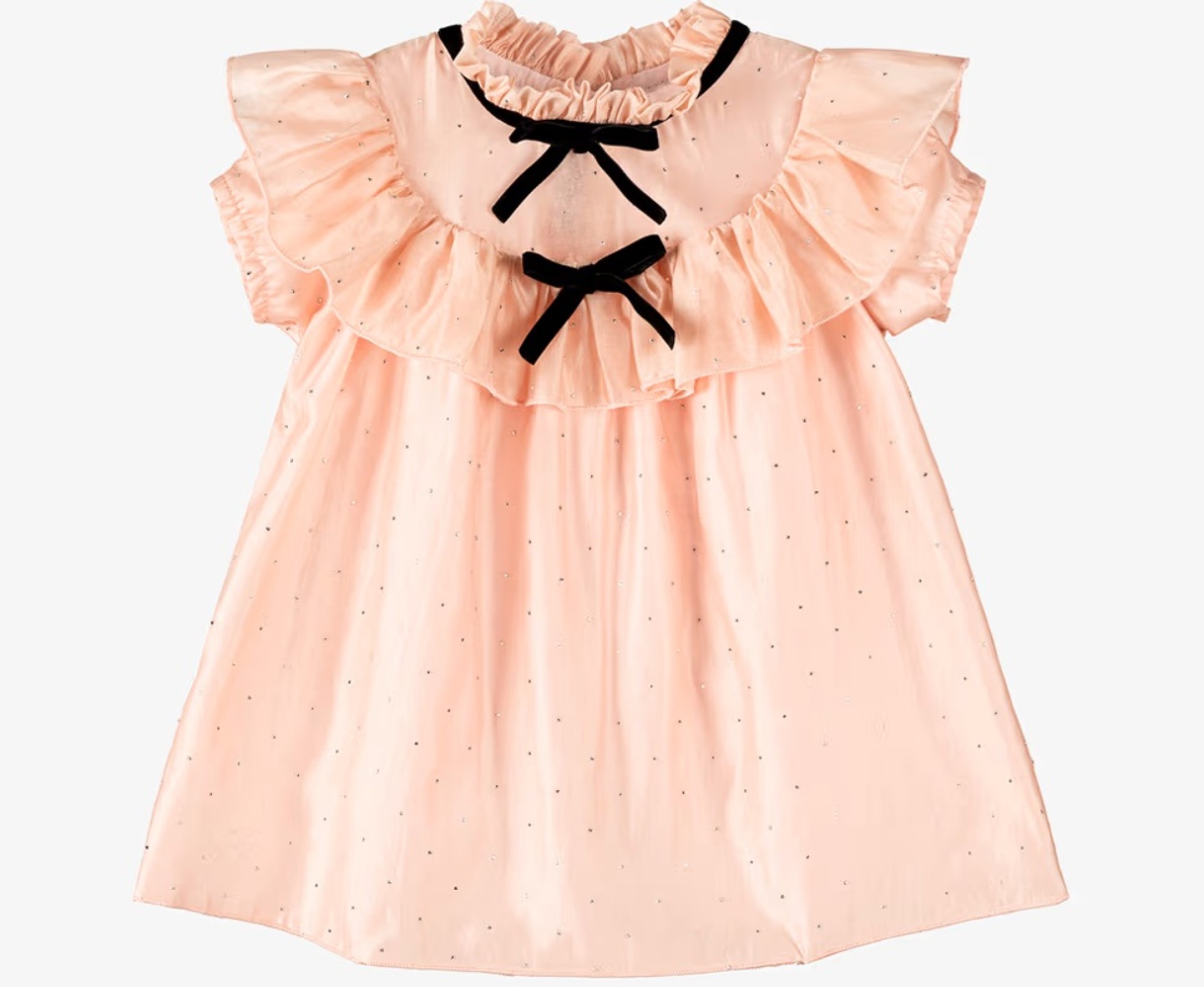 Robe en voile rose ornée de sequins et de nœuds