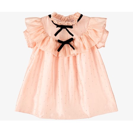 Pink voile dress with sequins and bows Pink voile dress with sequins and bows