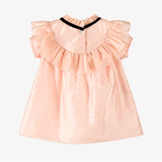 Pink voile dress with sequins and bows