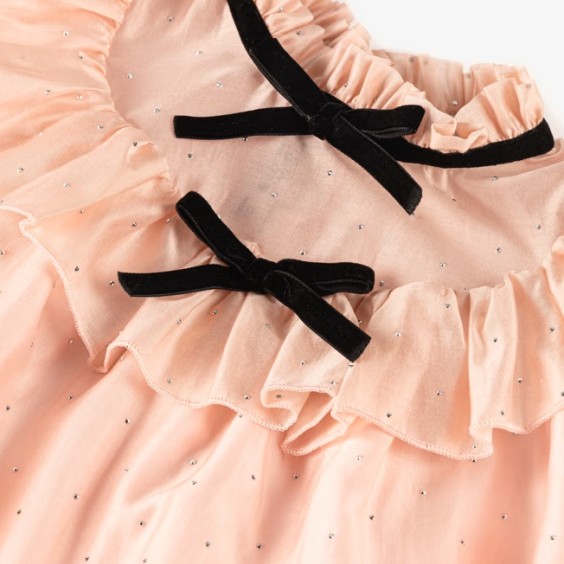 Pink voile dress with sequins and bows