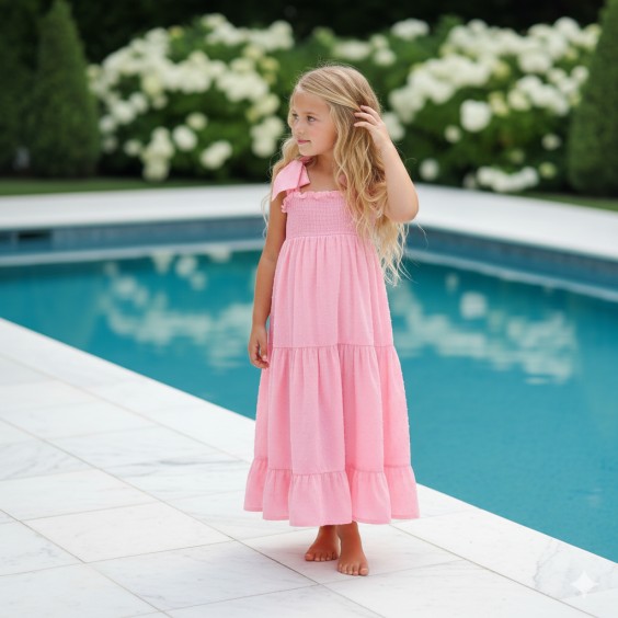 Pink dress with elastic at the chest