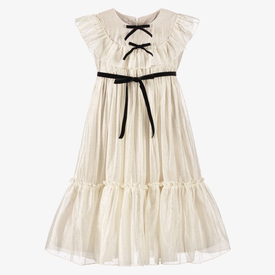 Ivory voile dress with silver studs