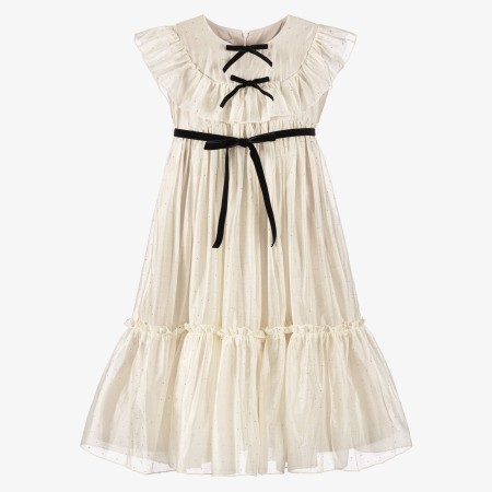 Ivory voile dress with silver studs