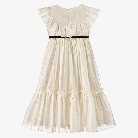 Ivory voile dress with silver studs
