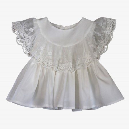 Ivory blouse with tulle lace. Ivory blouse with tulle lace.
