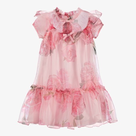 Pink with roses organza dress