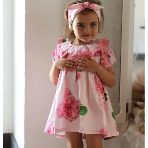 Roses dress with pink lace