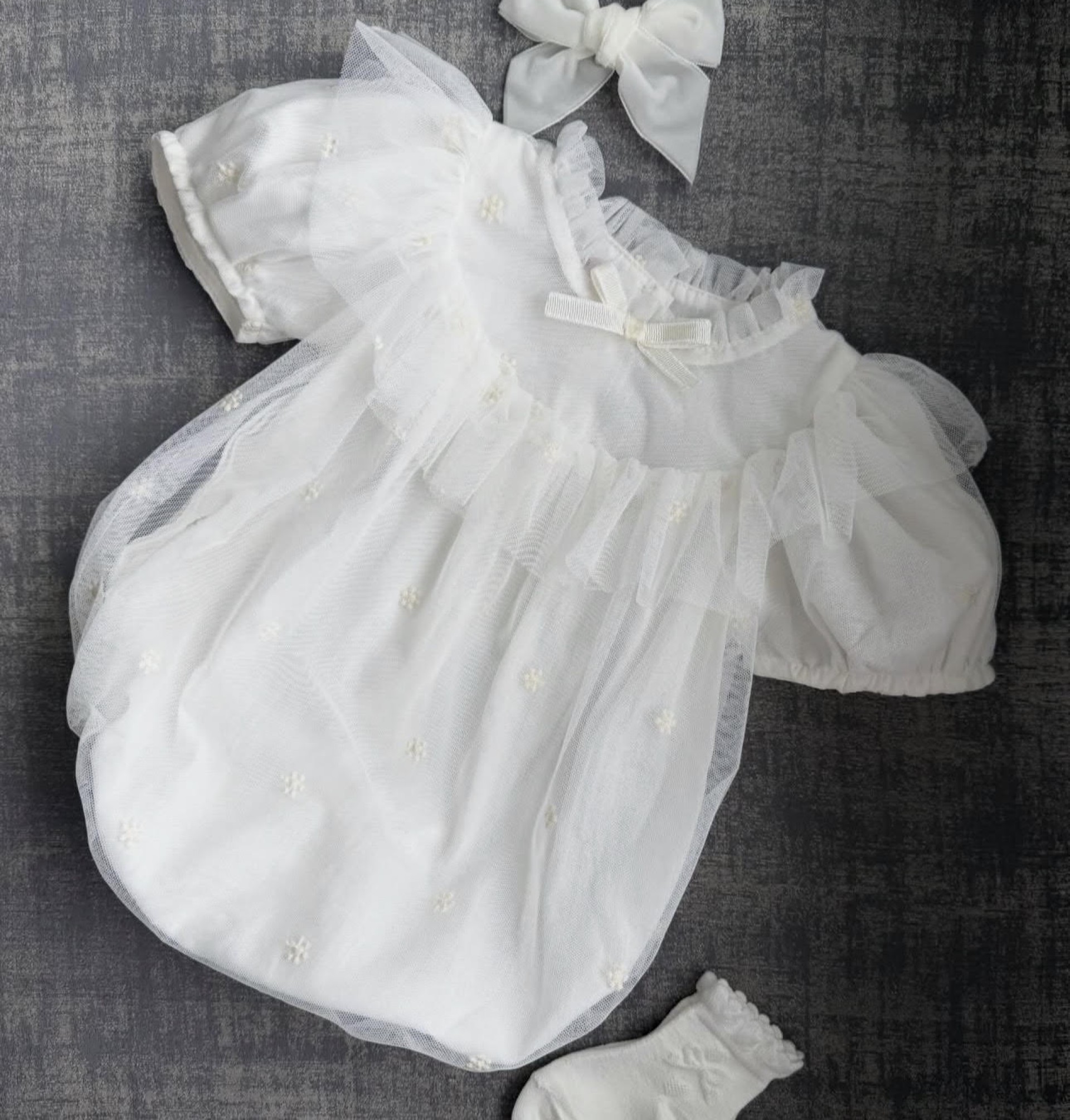 Tulle Romper with embroidered flowers