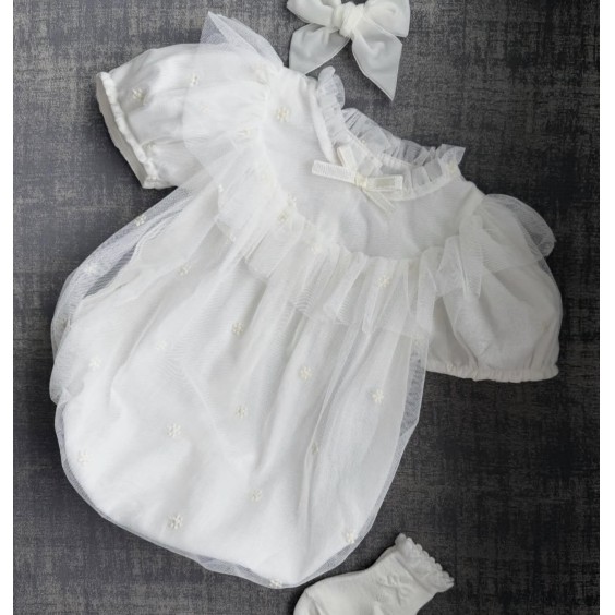 Tulle Romper with embroidered flowers