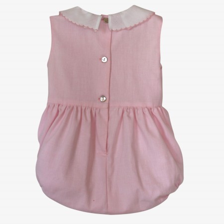 Pink romper with a collar embroidered with cherries