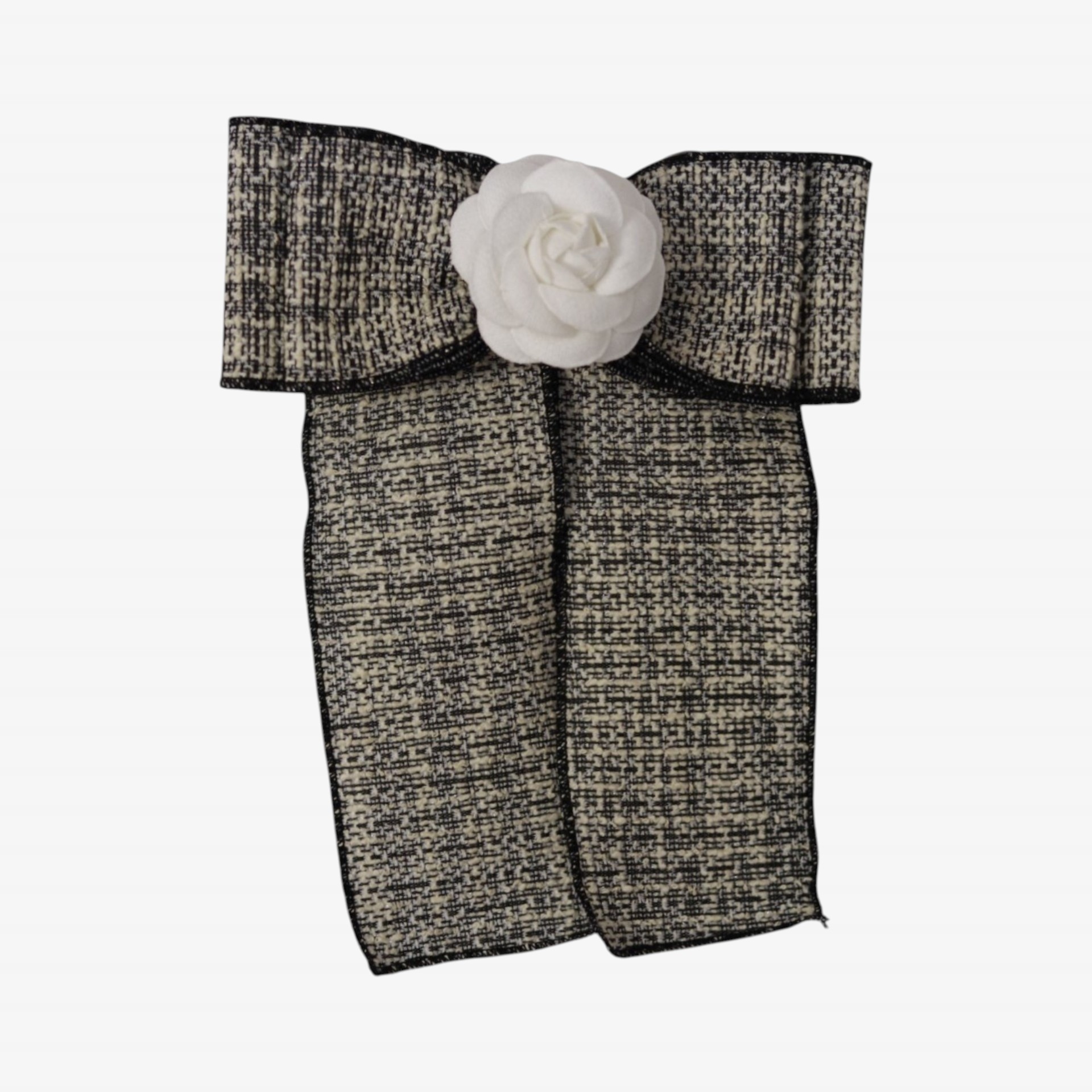Tweed bow with camellia
