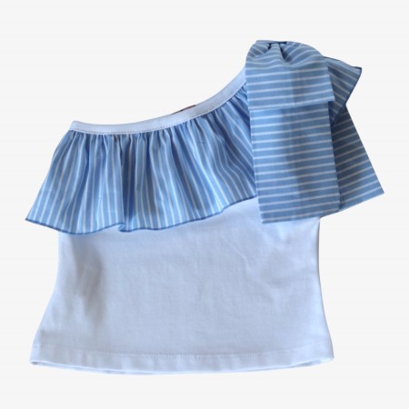 Asymmetrical T-shirt with blue stripe