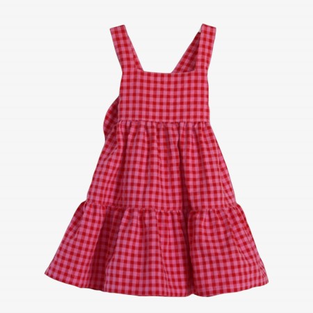 Pink and red gingham midi dress