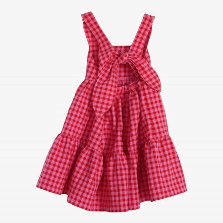 Pink and red gingham midi dress