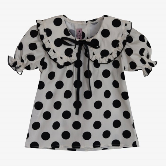 Black polka dot blouse with bow