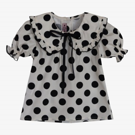 Black polka dot blouse with bow