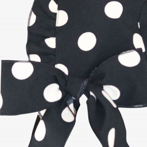 Black bonnet with ivory polka dots