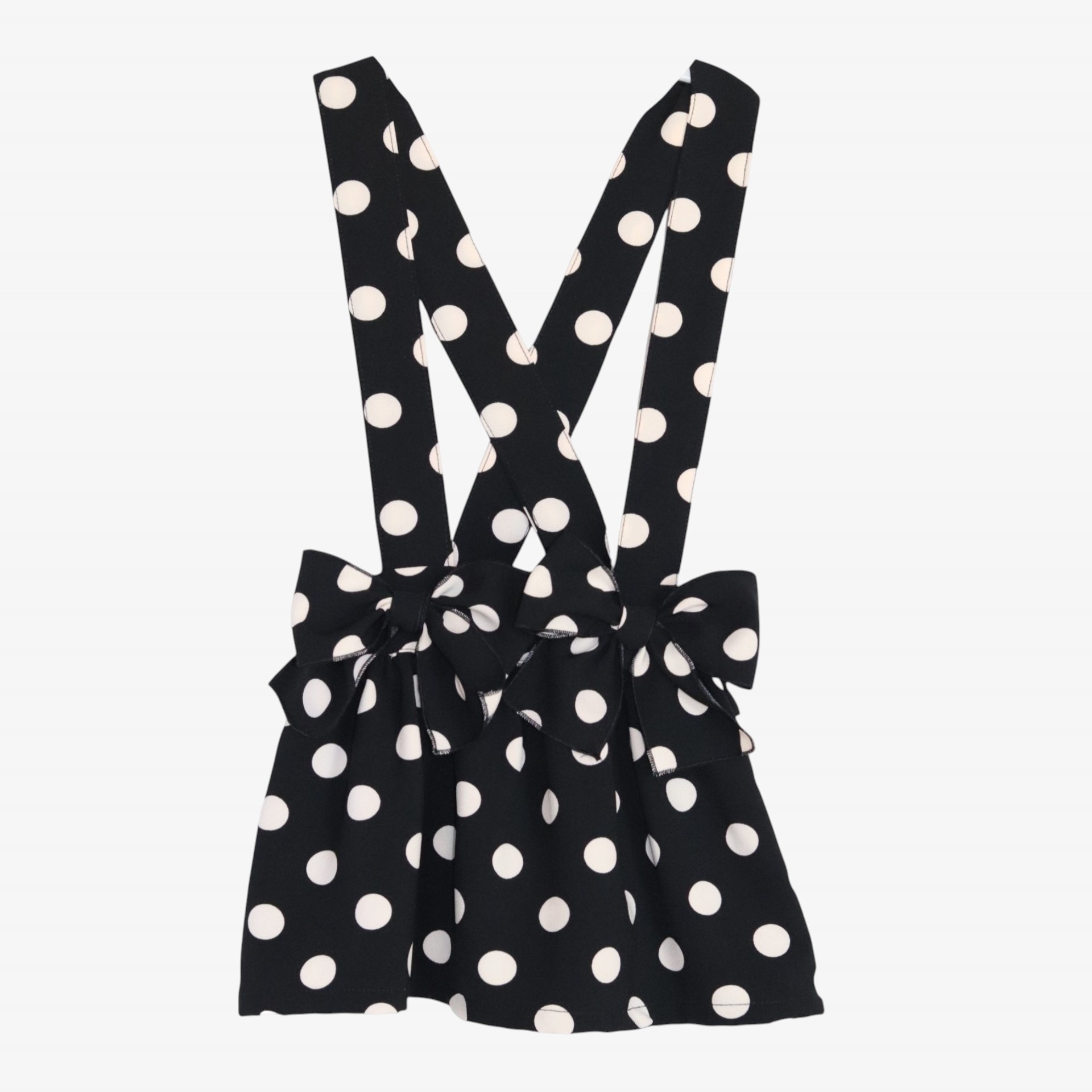 Black strap skirt with cream polka dots
