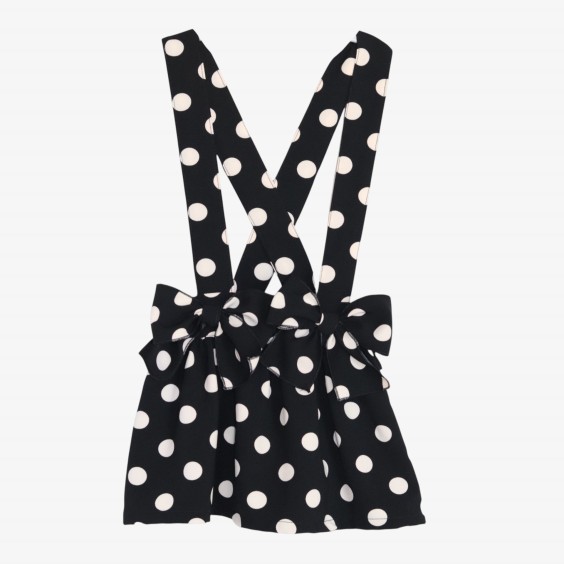 Black strap skirt with cream polka dots