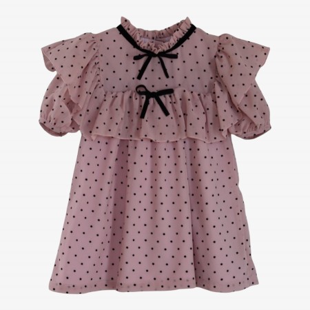 Pink voile dress with polka dots and a bow. Pink voile dress with polka dots and a bow.