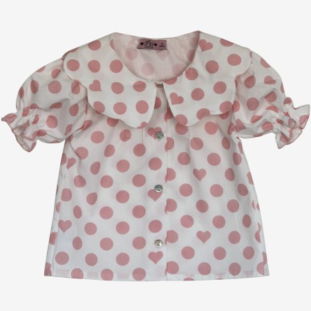 Blouse with pink polka dots and a collar. Blouse with pink polka dots and a collar.