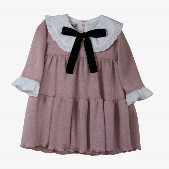 Pink jersey dress with white collar