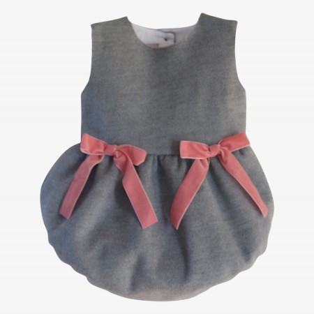 Grey romper with pink velvet bows Grey romper with pink velvet bows