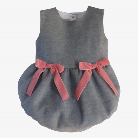 Grey romper with pink velvet bows