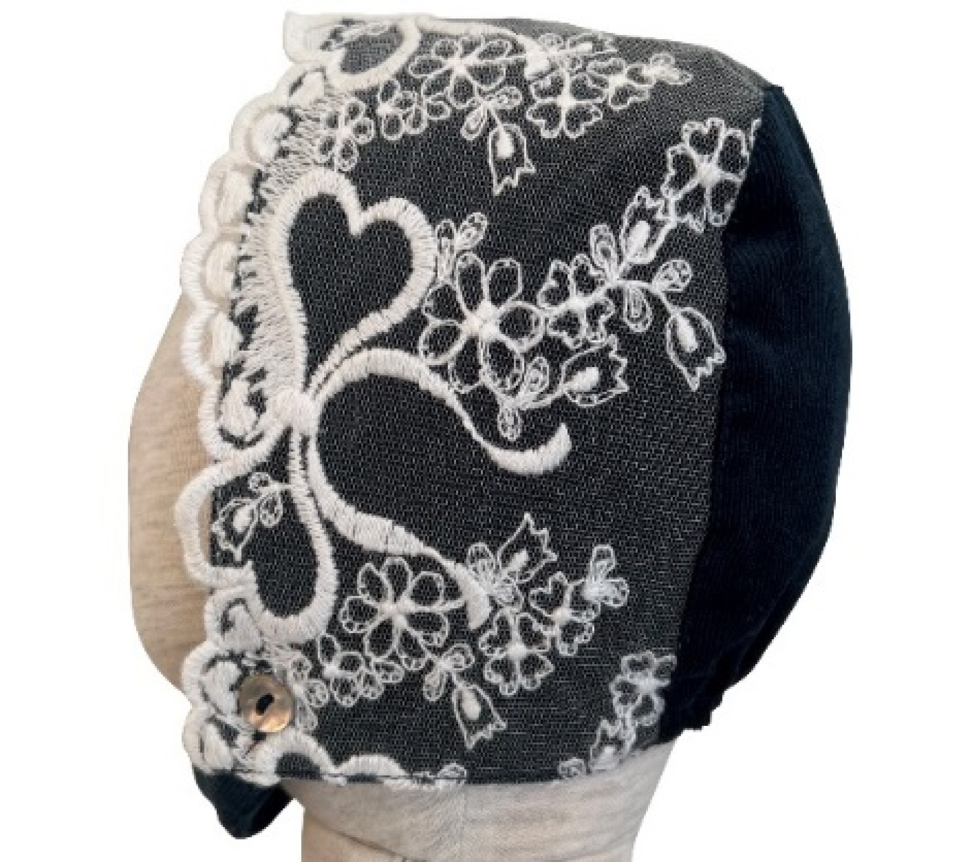 Bonnet en bombazine navy avec tulle