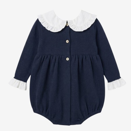 Blue knit romper with collar and bow Blue knit romper with collar and bow