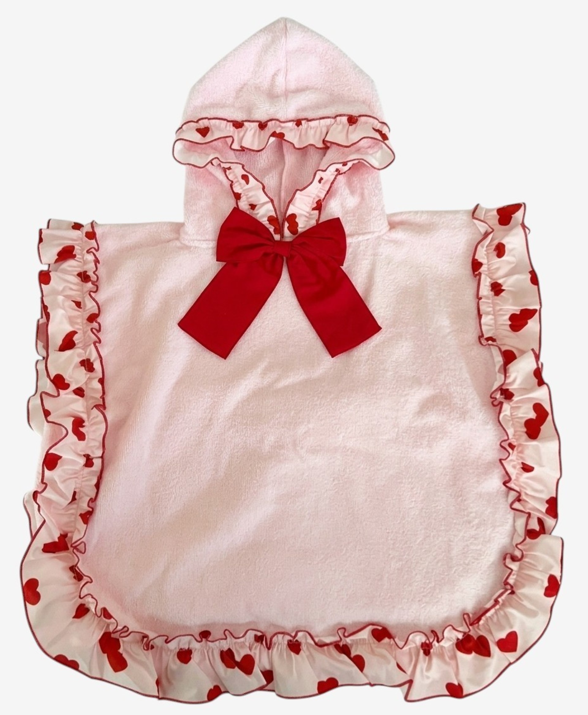 Pink with red hearts beach poncho