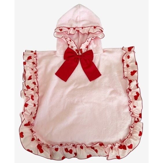 Pink with red hearts beach poncho