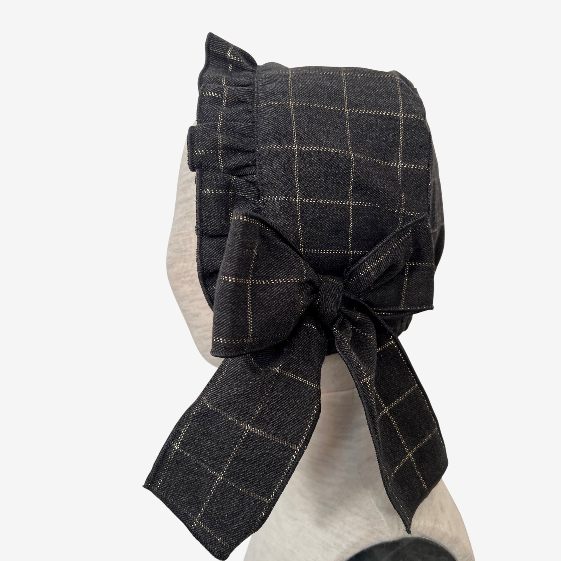 Gray plaid hat with gold stripe