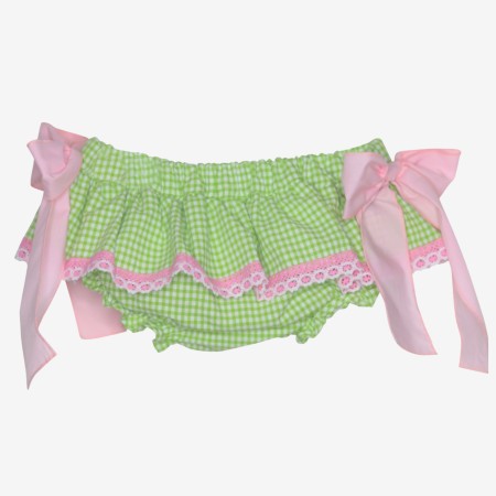 Bloomer à carreaux vichy verts avec dentelle rose Bloomer à carreaux vichy verts avec dentelle rose