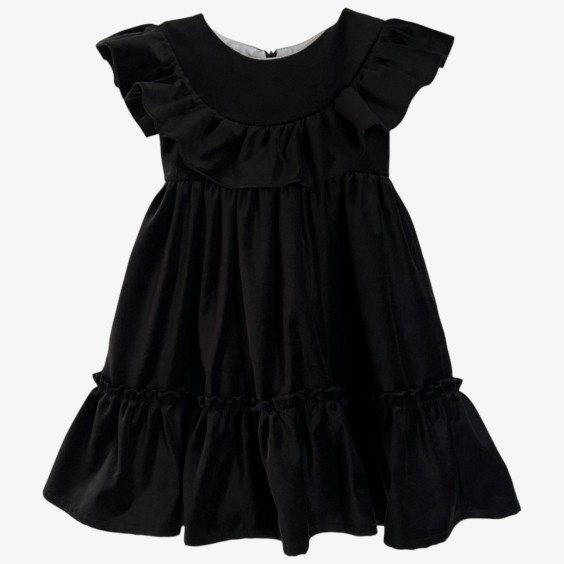 Black velvet dress with ruffle