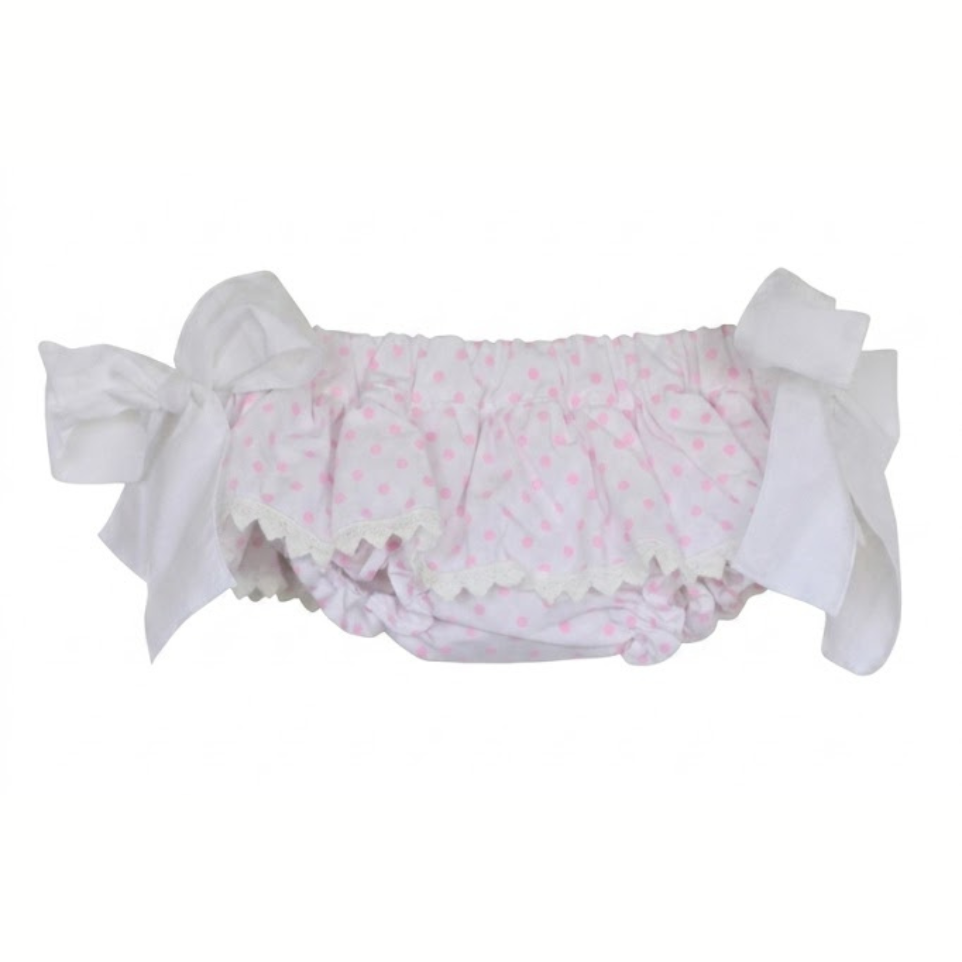 Tapa Fraldas cru com bolas rosa e renda